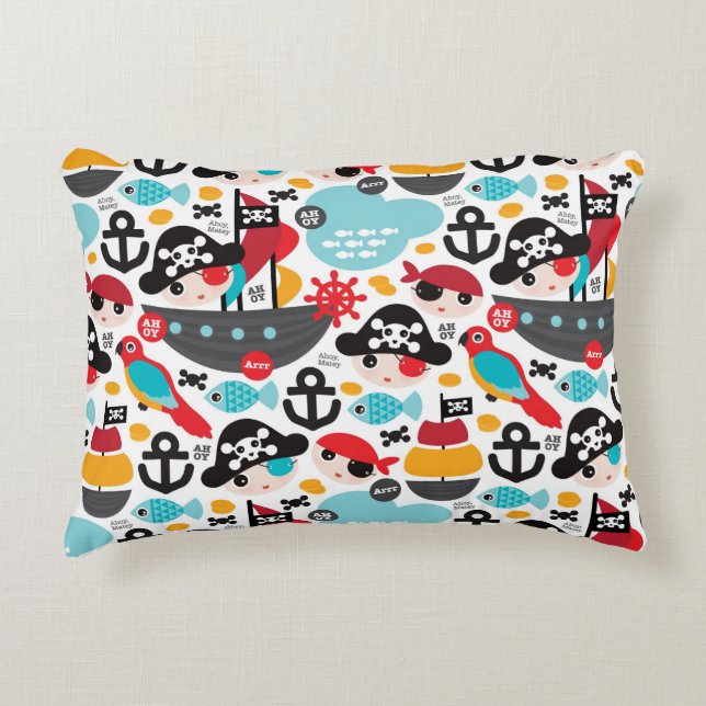 Retro pirates illustration sailing accent pillow (Front)