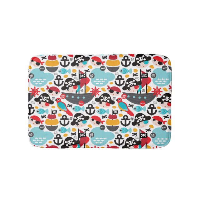 Retro pirates illustration sailing bath mat (Front)