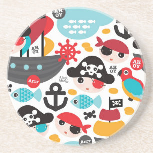 Retro pirates illustration sailing coaster