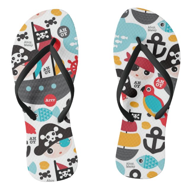 Retro pirates illustration sailing flip flops (Footbed)