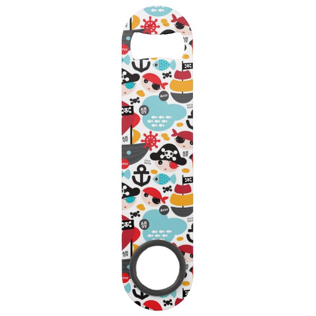 Retro pirates illustration sailing speed bottle opener (Front)