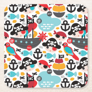 Retro pirates illustration sailing square paper coaster