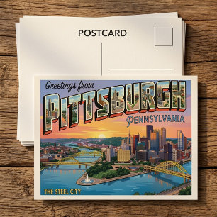 Retro Pittsburgh Skyline Art Postcard Pennsylvania