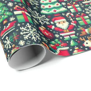 Retro Pixel Art Christmas Wrapping Paper