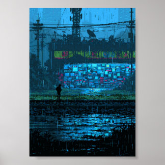 Retro Pixel Art Cyberpunk Wall Poster