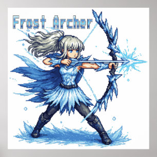Retro Pixel Art Frost Archer Warrior Poster