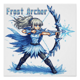 Retro Pixel Art Frost Archer Warrior Poster