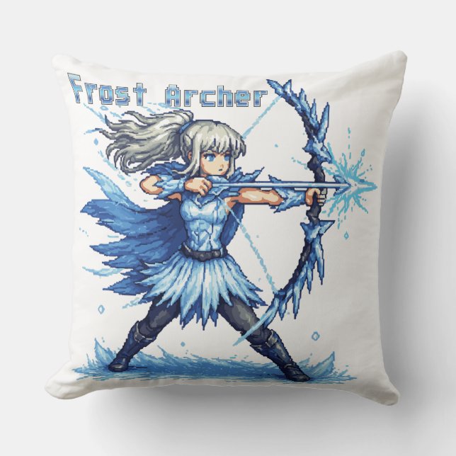 Retro Pixel Art Frost Archer Warrior Throw Pillow (Front)