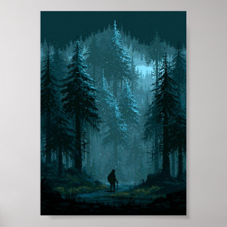 Retro Pixel Art Lone Traveller in a Snowy  Poster