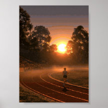 Retro Pixel Art Runner on a Stadium Track at Sunse