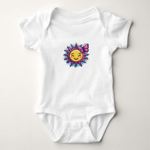 Retro Pixel Art Sun & Butterfly Graphic Streetwear Baby Bodysuit