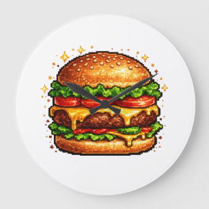 Retro Pixel Cheeseburger Clock