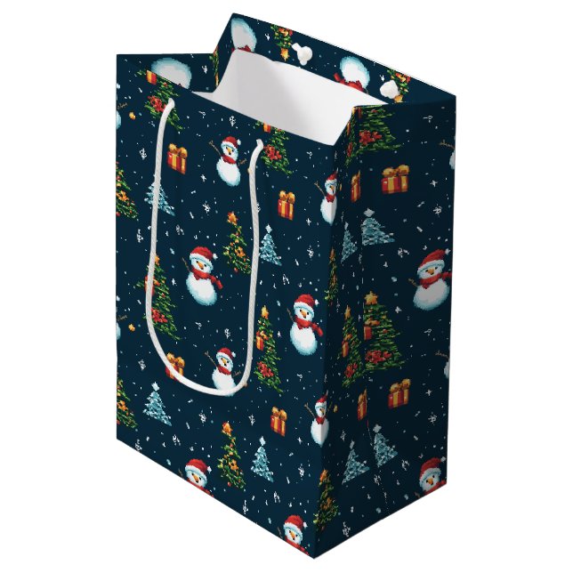 Retro pixel Christmas in 8-bit style Medium Gift Bag (Front Angled)