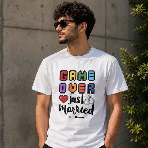 Retro Pixel Game Over Just Married Love T-Shirt