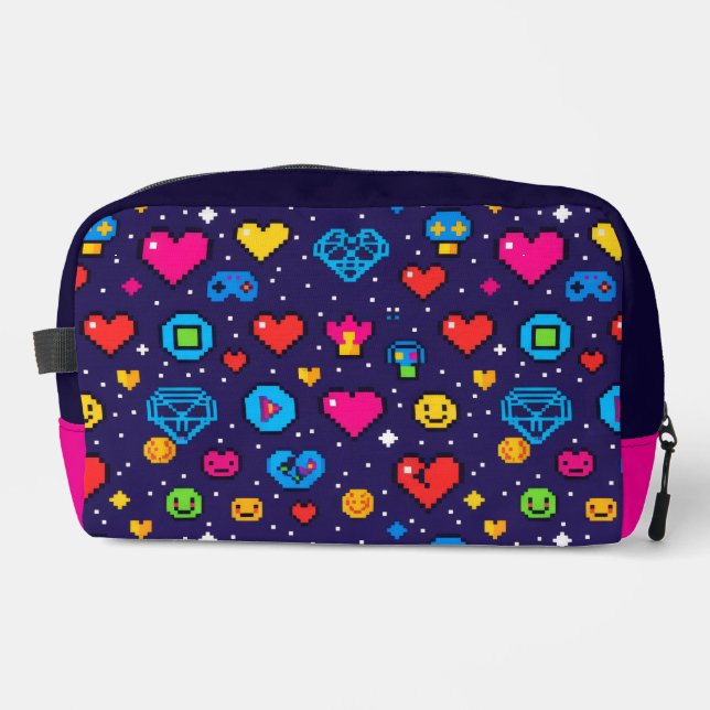 Retro Pixel Gaming Aesthetic Makeup Bag (Front)