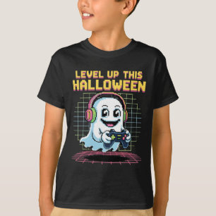 Retro Pixel Ghost Gamer Halloween Cute Spooky Gami T-Shirt