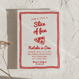 Retro Pizza 1st Hand Drawn Slice Of Fun Birthday Invitation