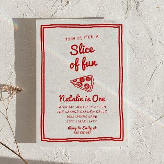 Retro Pizza 1st Hand Drawn Slice Of Fun Birthday Invitation
