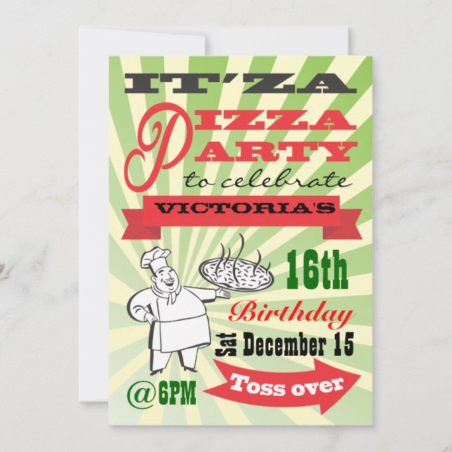 Retro Pizza Party Invitation (Front)