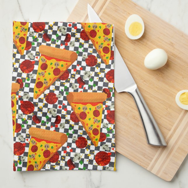 Retro Pizza Slice Pattern in Diner Colours Kitchen Towel (Quarter Fold)