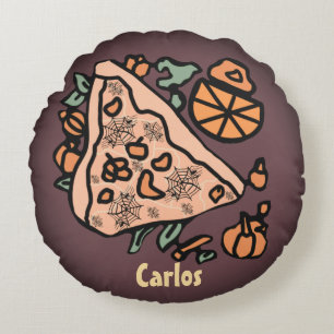 Retro Pizza with a Pumpkin Twist Round Pillow