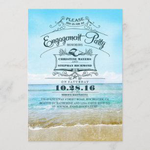 Retro plage bleu ombre fiançailles invitations