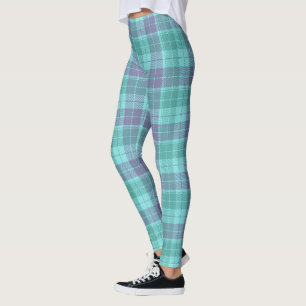 Retro Plaid Aqua Blue Purple Art Leggings