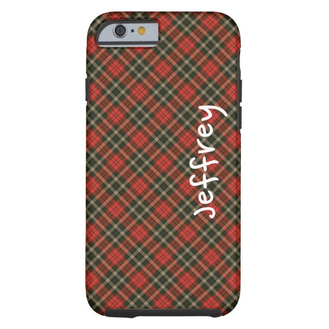 Retro Plaid Red Black Personalized Name Case-Mate iPhone Case (Back)