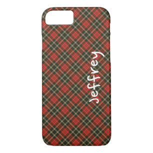 Retro Plaid Red Black Personalized Name Case-Mate iPhone Case