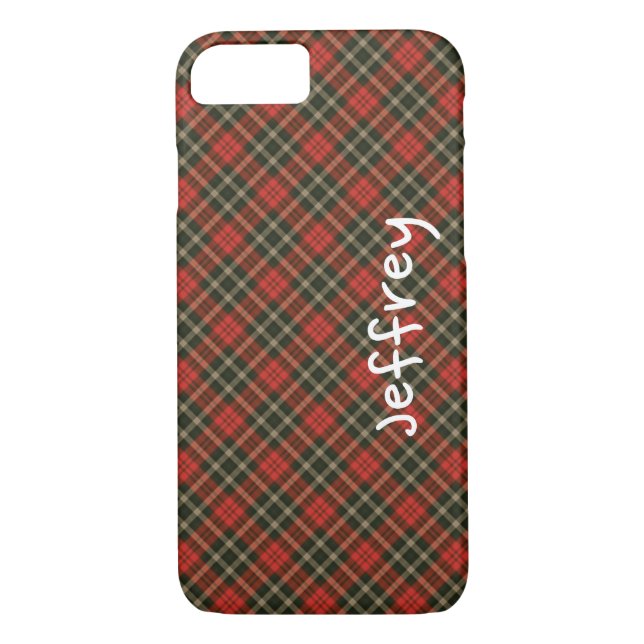 Retro Plaid Red Black Personalized Name Case-Mate iPhone Case (Back)