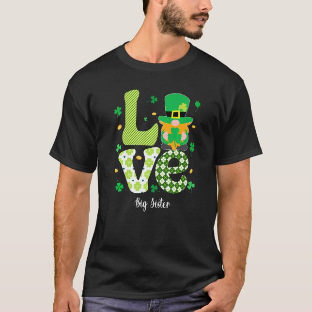 Retro Plaid Shamrock Love Big Sister Shamrock St P T-Shirt (Front)