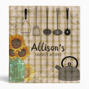 Retro Plaid Sunflower's and  Mason Jar Cookbook Binder