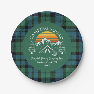 Retro Plaid Tartan Family Camping Squad Campbell Paper Plate