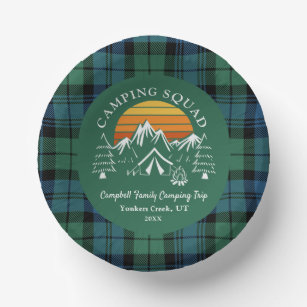 Retro Plaid Tartan Family Camping Squad Campbell Paper Plate