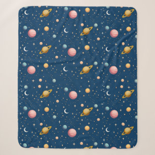 Retro Planets and Stars Pattern Sherpa Blanket
