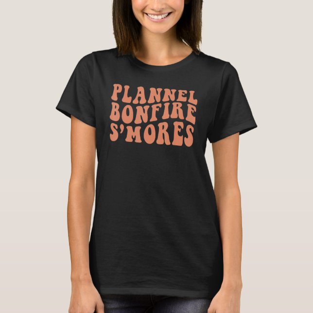 Retro Plannel Bonfire S'mores Fall Vibes Happy Tha T-Shirt (Front)