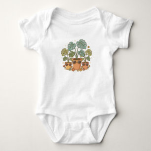 Retro Plants Mom Cool Monstera Plant Illustration Baby Bodysuit