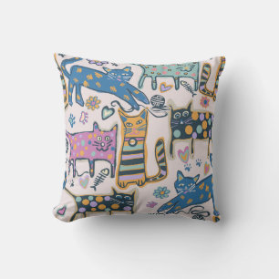 Retro Playful Cats Throw Pillow