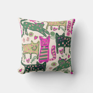 Retro Playful Cats Throw Pillow