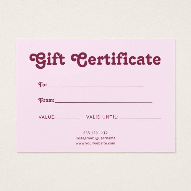 Retro Playful Minimalist Pink Certificate (Dos)