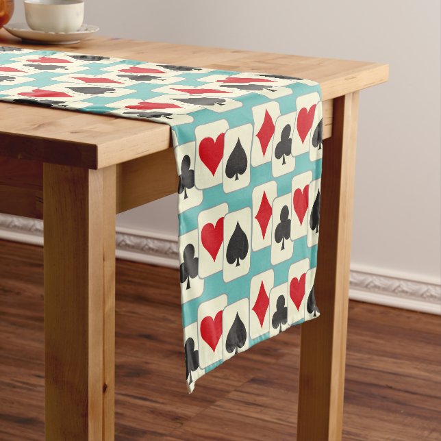 Retro Playing Cards Quartet Aqua  Short Table Runner (In Situ)
