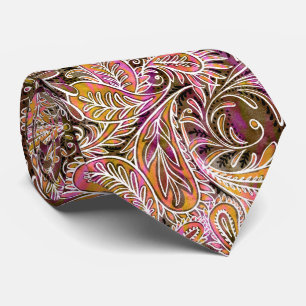Retro Plum Pink Green Paisley Pattern Tie