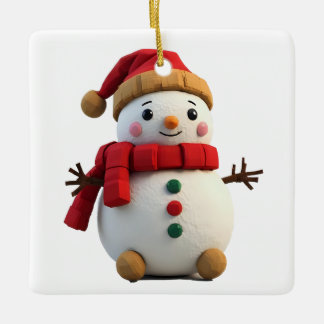 Retro Plush Snowman With Scarf Christmas Ceramic Ornament