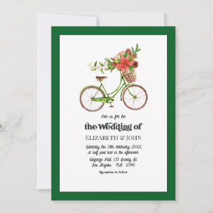 Retro Poinsettia Bicycle Christmas Wedding Invitation