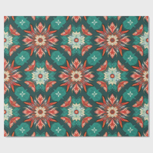 Retro Poinsettia Burst Christmas Pattern Wrapping Paper