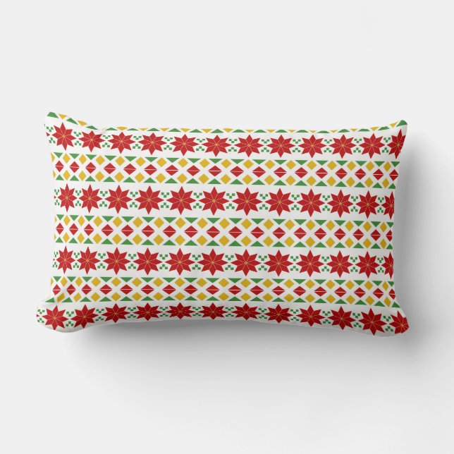 Retro Poinsettia Christmas | Holiday Lumbar Pillow (Front)