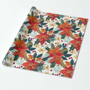 Retro Poinsettia Festive Christmas Wrapping Paper 