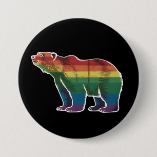 Retro Polar Bear Rainbow Lesbian LGBT Gay Pride 3 Inch Round Button