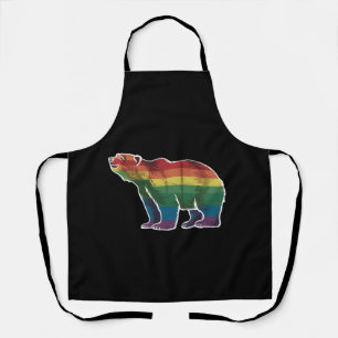 Retro Polar Bear Rainbow Lesbian LGBT Gay Pride Apron