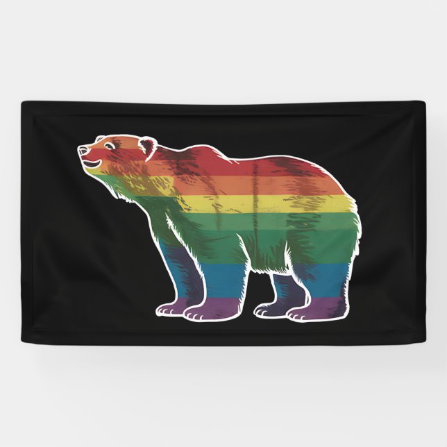 Retro Polar Bear Rainbow Lesbian LGBT Gay Pride Banner (Horizontal)